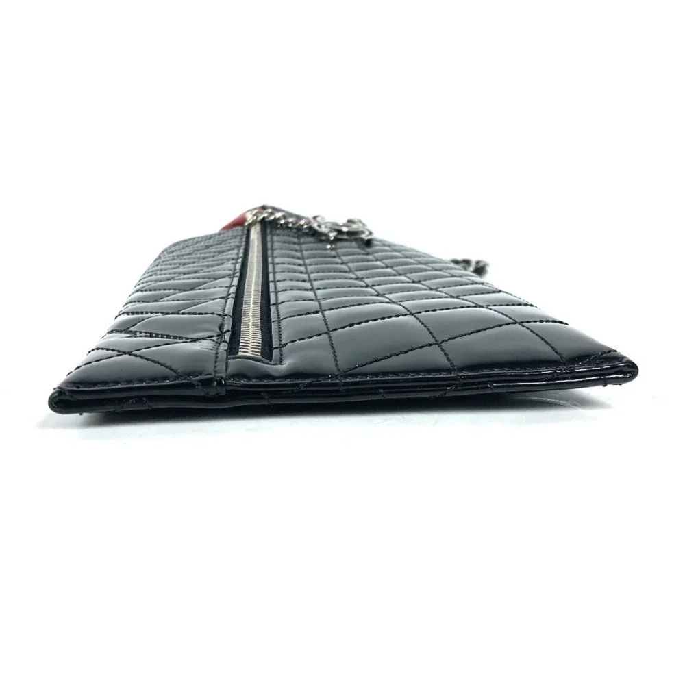 CHANEL Black Leather Logo Pouch